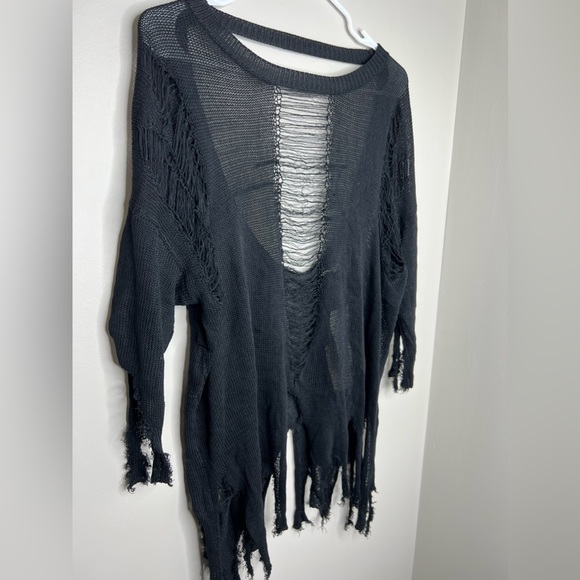 NWT- Forever 21 - black distressed open back sweater. Gothic Halloween. Small. - Picture 3 of 5